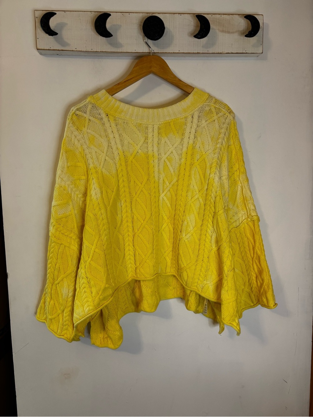 Free People Washed Ashore Oversized Yellow Cable Knit Fisherman Sweater - Picture 4 of 11